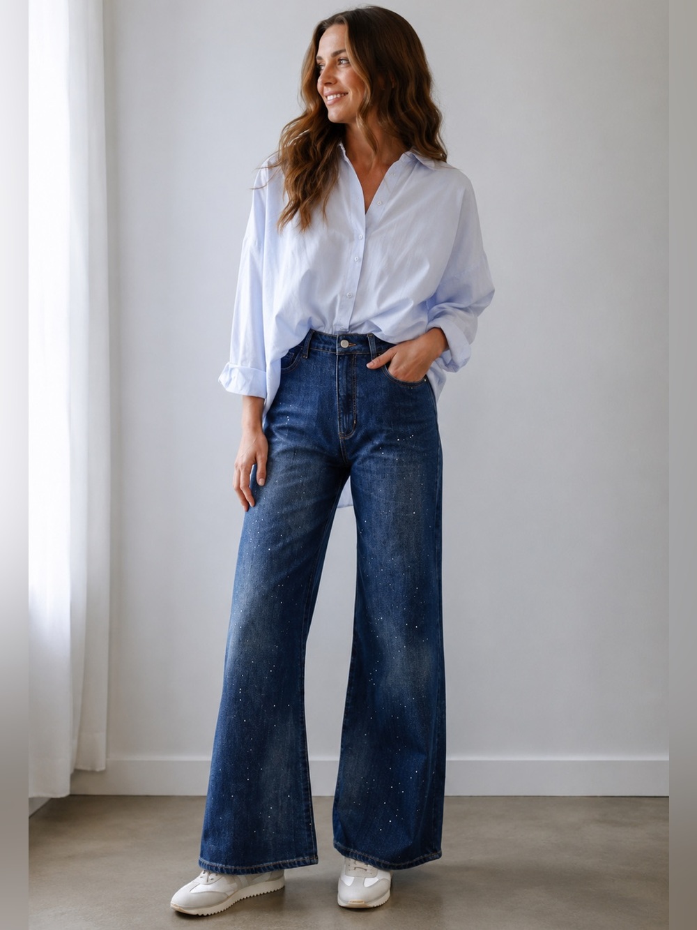 ANTHROPOLOGIE Pilcro The Annie Wide Leg Ultra High Rise Paint Splatter Jeans 28